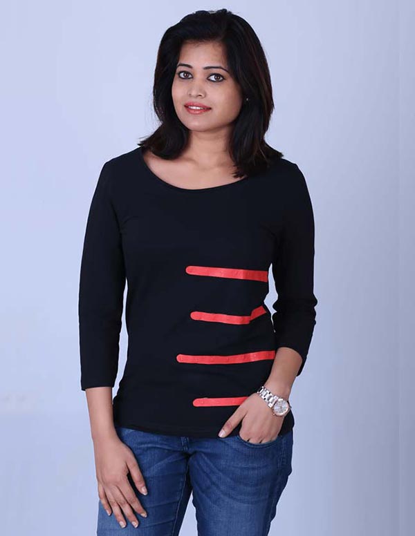 Three-Fourth-Sleeves-T-Shirt-with-Red-Stripes-and-LEDs